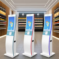 Vendedor caliente Pantalla táctil de autoservicio de pie curvada de 32 pulgadas Uso en interiores Quiosco de pago Escáner QR Lector de código de barras Térmico