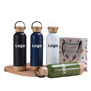 Bouteille isotherme en bambou 500 ml à petite ouverture en acier inoxydable, gourde sport sous vide avec couvercle et base en <span class=keywords><strong>bois</strong></span> - Product Image 1