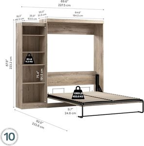 Lit queen escamotable avec étagère, arrangement <span class=keywords><strong>de</strong></span> <span class=keywords><strong>couchage</strong></span> peu encombrant <span class=keywords><strong>de</strong></span> 90 pouces pour chambre polyvalente en brun rustique - Product Image 4