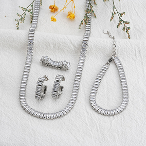 Bijoux de mariage pour femmes, ensemble de bijoux en zircon cubique, chaîne de Tennis, Bracelet, collier, boucle d'oreille - Product Image 6