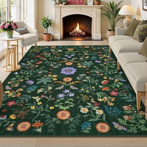 Tapis de sol LIVEBOX Sunflower Green 8x10 lavable et antidérapant pour la décoration du salon et de la chambre - Product Image 1