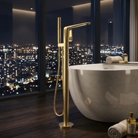 Robinet de baignoire de luxe moderne en laiton brossé doré non revêtu, mitigeur de bain à levier unique avec douchette à jet doux en céramique pour salle de bain d'hôtel