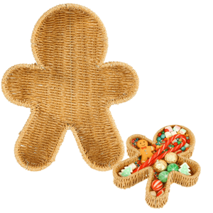 Vassoio Natalizio in Vimini con Omini di Pan di Zenzero, Decorativo in Rattan Intrecciato per Servire Snack - Product Image 1