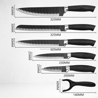 Ensemble de couteaux noirs avec éplucheur ensembles de 6 pièces pour la cuisine en acier inoxydable de qualité supérieure poignée ergonomique en grain de bois Super Sharp