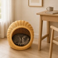 Panier pour animaux de compagnie en rotin PP tissé, écologique, multifonctionnel, toutes saisons, résistant à la moisissure, facile à nettoyer, pour chats et chatons d'intérieur