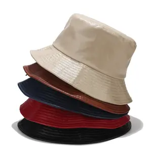 Cappelli personalizzati di alta qualità alla moda in bianco tinta unita cappello a secchiello in pelle sintetica impermeabile
