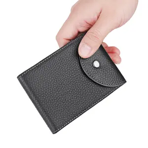 Zwart Bruin Kleur Lederen Card Portemonnee Met Knop Grote Capaciteit Slanke Heren Kaarthouder
