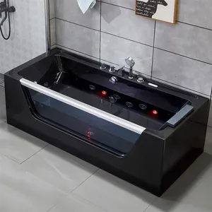New design hot sale luxury black glass big massage acrylic whirlpool bath tubs bathtubs for adult