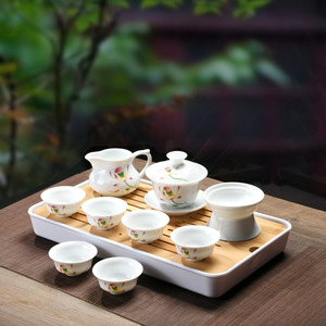 Dehua Ceramic Kung Fu Tea Set White Porcelain Flowers Pattern New Chinese Style Gift Set For Tea Ceremony - Product Image 1