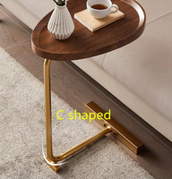 Table basse moderne de luxe dorée, table d'appoint portable en bois et marbre en forme de C pour la maison, l'hôtel, le salon et la chambre à coucher