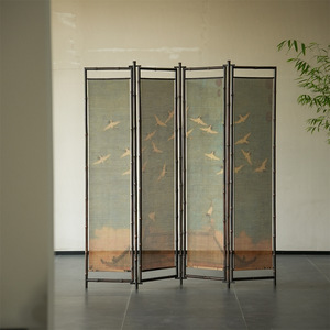 Classical Purple Bamboo Crane Design Folding Screen For Tea <b>Rooms</b> And Entryways Foldable <b>Room</b> <b>Divider</b> - Product Image 1