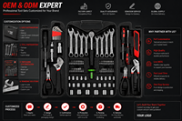 Jeu de 95 embouts et douilles industriels robustes, personnalisables OEM, en acier au chrome-vanadium, avec boîte à outils portable pour mécaniciens et usage domestique