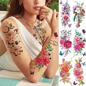 <span class=keywords><strong>Tatuajes</strong></span> temporales con rosas y flores <span class=keywords><strong>para</strong></span> <span class=keywords><strong>mujeres</strong></span> y niñas, pegatinas impermeables <span class=keywords><strong>para</strong></span> tatuaje <span class=keywords><strong>de</strong></span> brazo falso, arte corporal, Luna y mariposa - Product Image 1