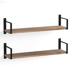 Wooden Floating Wall <b>Shelf</b> Retro Color Rectangle Wall Mounted Type Durable Storage <b>Rack</b> For Bathroom Kitchen Living Room - Product Image 5