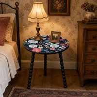 Table d'appoint ronde en bois massif avec motif mandala en spirale, design torsadé, détachable, pour salon
