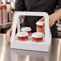 Einweg-Kaffeebecherhalter aus weißem Karton für 4 Becher mit Griff – Tragbarer Becherträger für Takeaway-Lebensmittelverpackungen