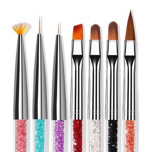 Kit professionnel de 7 pinceaux pour nail art, avec stylo de précision et pinceau plat pour détails, manche en cristal, en plastique - Product Image 4