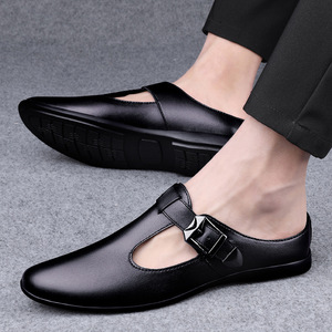 Scarpe Estive da Uomo in Pelle Traforata con Suola Morbida, Design Slip-On a Mezza Calza, Ideali per la Stagione Autunnale - Product Image 1