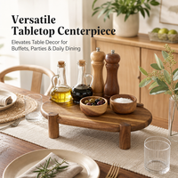 Table de service ovale en bois avec pieds courts, plateau en bois massif