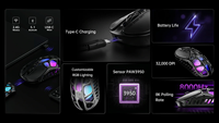 Souris sans fil GravaStar Mercury X Pro en alliage de magnésium, capteur PAW3950, 32K DPI, taux de polling 8K, Nordic 52833, tri-mode, RGB, design creux