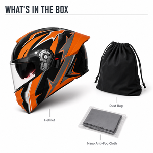 Casque de moto intégral anti-buée à double visière avec visière solaire rabattable, noir brillant et orange, pour adultes - Product Image 5