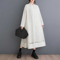 Nouvelle Robe Chemise Trapèze Mi-Longue Vintage Artistique à Manches Longues Grande Taille pour Femme, en Maille Épissée, Coupe A-Line, Collection Printemps 2026 – Vente en Gros