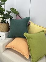 Coussins décoratifs en lin français bio pour lit, oreiller de boudoir, garniture effilochée, nouveau design, housse de coussin carrée