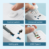 Enchufe Universal SUZHERM CB-206, Diseño de Fila Recta, 2/3/4/5 Posiciones, 2 Puertos USB, 1 Puerto Tipo-C, Interruptor de Control Principal