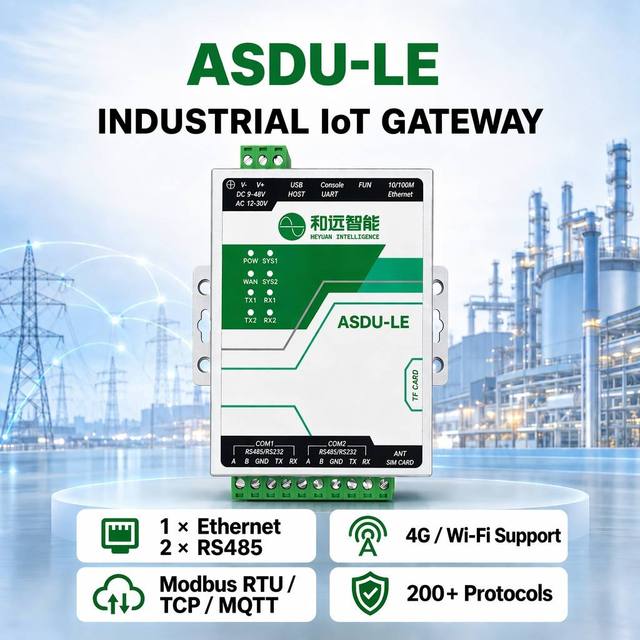Smart Communication Gateway ASDU-LE 4G WiFi MQTT ModbusTCP BACNET RS485 Multi-Serial Port Arm Linux Edge Computing Device