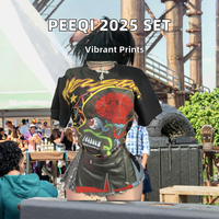 Peeqi 2025 – Nouvelle collection été : Ensemble 2 pièces streetwear pour femme, t-shirts en coton à manches courtes et col en V, imprimé numérique brodé, coupe ajustée
