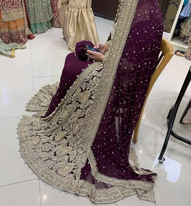 2019 la plus belle veste au sol Lehenga embellie indienne et pakistanaise robe de mariage/fête avec des perles de verre en cristal - Product Image 5