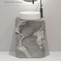 Ensemble de meuble-lavabo mural de style moderne avec vasque en céramique effet dalle de roche, finition laquée et miroir LED, pour salle de bain, hôtel, villa et balcon extérieur