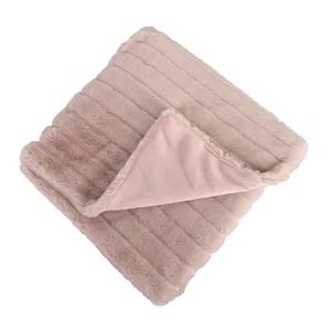 Manufacture Supplier Solid Cutting Faux Fur Fleece Reversible Mink Fleece Blanket