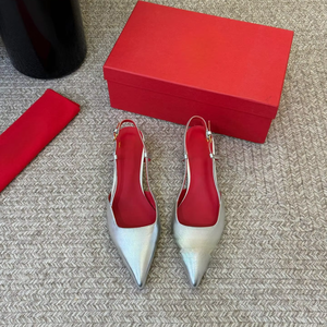 Sexy Summer Evergreen Silver Mirror Back Strap Stiletto <b>Heel</b> Outdoor High <b>Heel</b> Red Lining Breathable Waterproof for Women - Product Image 1