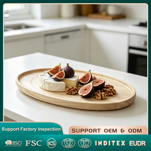 Plateau ovale en bois de caoutchouc blanchi naturel - Plateau de service alimentaire pour restaurant et usage domestique, 40x24.5x2cm - Product Image 1