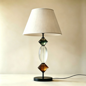 Lámpara de mesa moderna de cristal con pantalla de tela color blanco roto, estilo Empire, E27/E26, luz LED cálida para decoración de dormitorio, decoración del hogar, decoración de hotel - Product Image 1