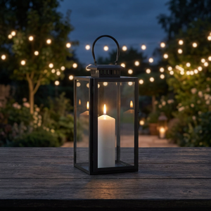 Lanterne en métal carré en laiton AK en noir fini avec verre et poignée supérieure Pot à bougie de style moderne pour les accents de décoration pour la maison et l'hôtel - Product Image 2