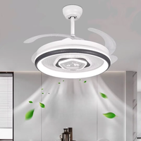 Ventilateur de plafond à pales rétractables de style européen, 42 pouces, silencieux, avec télécommande et lumière