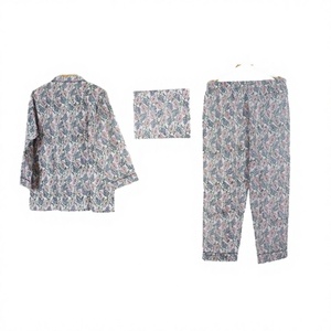 Haute qualité femmes Kimono-Style coton robe maison lettre imprimé vêtements de nuit manches courtes bambou vert été bleu pyjama ensemble - Product Image 1
