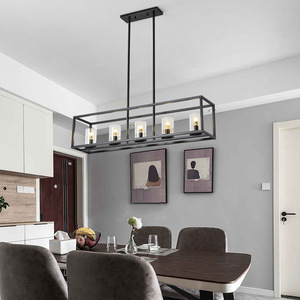 Cadre Rectangle Noir Moderne Grande Lampe Suspendue en Métal Forgé <span class=keywords><strong>Fer</strong></span> Éclairage Bureau Table à Manger Lumière chandelier lustres - Product Image 5