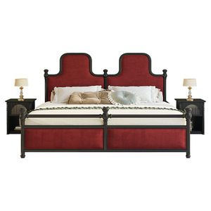 French Retro Parisian Style <b>Double</b> <b>Bed</b> Black Solid Wood Upholstered High Back Villa Master Bedroom <b>Bed</b> - Product Image 4