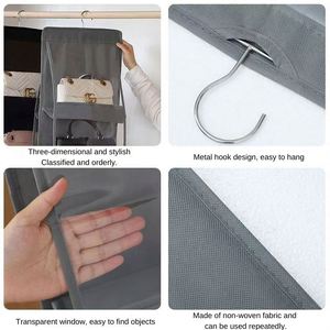 Large Capacity Double Sided PVC Durable Fabric Hanging Storage Bag Organizer 13.78\" X 35.43\" Foldable for Closet Door Shoes - Product Image 6
