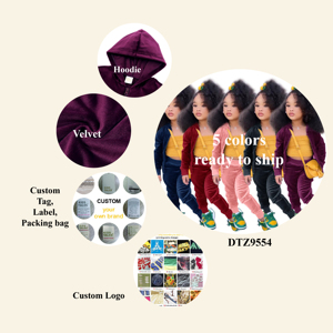 Conjunto de Ropa Deportiva de Terciopelo con Estampado Personalizado para Niñas, Chaqueta con Cierre, Conjunto de Sudadera para Niños de 1 a 13 <span class=keywords><strong>Años</strong></span>, Conjuntos de Ropa de Invierno para Niños al por Mayor - Product Image 2