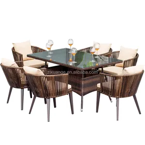 Luxury Outdoor Furniture Rope PE Rattan Wicker 6 Chairs And 1 Table Garden Dining Table And Chair Outdoor Furniture Dining Set