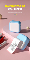 Printer Mini untuk Anak, Konektivitas Bluetooth 5.1, Pencetakan Thermal Tanpa Tinta, 200dpi, Baterai 800mAh, Desain Portabel 173g