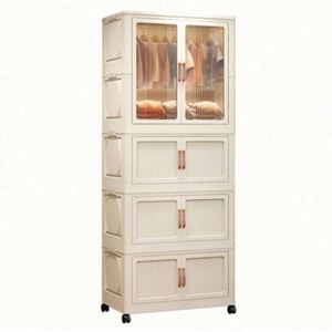 Armario de Almacenamiento Plegable Moderno Haogle, de Doble Puerta, Gran Capacidad, Sostenible, con Ruedas, Portátil, de Plástico, para el Hogar - Product Image 1