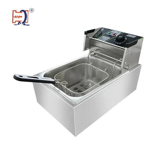 Rumah Snack Bar Corong Penggoreng Kue Lemak Listrik Stainless Steel Kecil Mesin Penggorengan Sayap Ayam 2 Tank Fryer