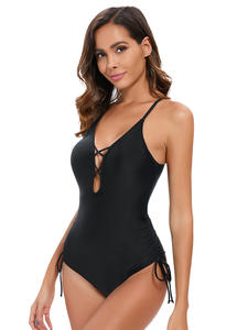 Nuevo traje de baño de una pieza triangular de color sólido europeo y americano para mujer, traje de baño sexy sin espalda con lazo recortado transfronterizo - Product Image 4