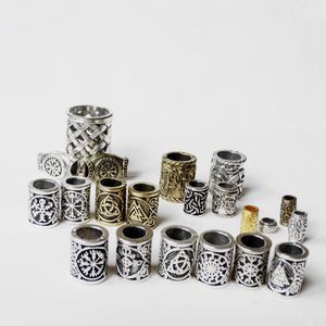 10 Piezas de Cuentas Vintage de Bronce Antiguo <span class=keywords><strong>para</strong></span> Trenzas de Cabello, Barba, Rastas, Anillos Tubulares, Dijes con Runas Vikingas <span class=keywords><strong>para</strong></span> Hacer Joyería y Collares - Product Image 1