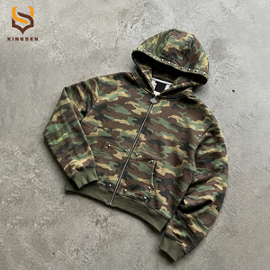 ผู้ผลิตเสื้อผ้า เสื้อฮู้ดดี้ปักลายสตรีทแวร์แบบกำหนดเอง ลายพรางทหาร เสื้อฮู้ดดี้ซิปแบบหนาสำหรับผู้ชาย เสื้อฮู้ดดี้ครอปสำหรับผู้ชาย - Product Image 1
